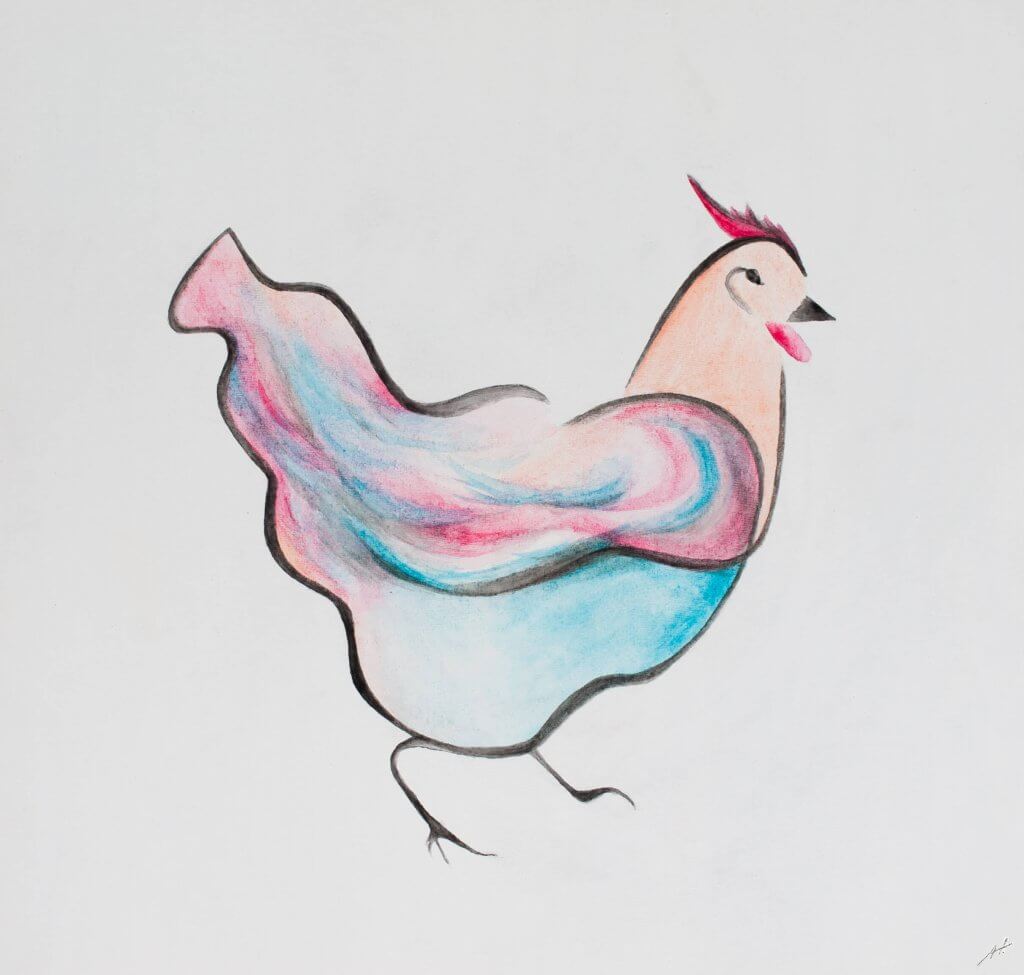 an art painting of a self-confident chicken