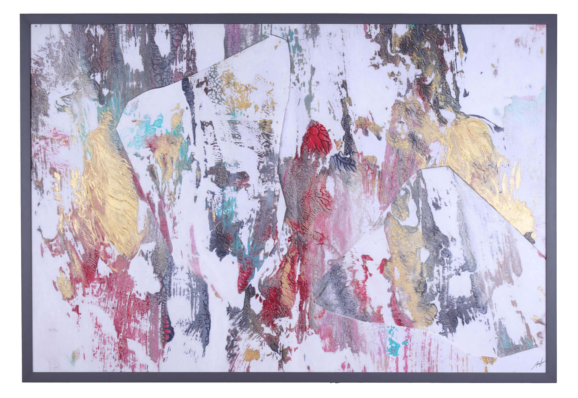 The abstract painting “In the Atelier” Abstract art with gold and colors by artist Ana Hercigonja Gutschy